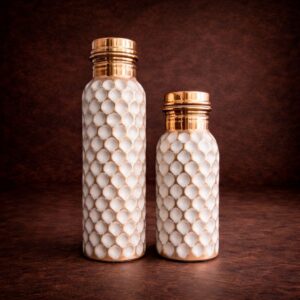 Termos de cobre colmena blancos de 1 litro y 500 ml artesanales con diseño tipo panal