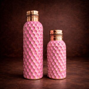 Termos de cobre colmena color rosa de 1 litro y 500 ml hechos a mano en México