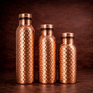Tres termos de cobre martillado en diferentes tamaños 1 litro 750 ml y 500 ml hechos a mano