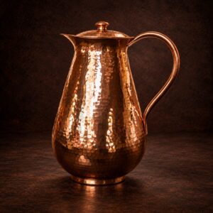 Jarra de cobre martillado artesanal con tapa y asa Ethoss Studio