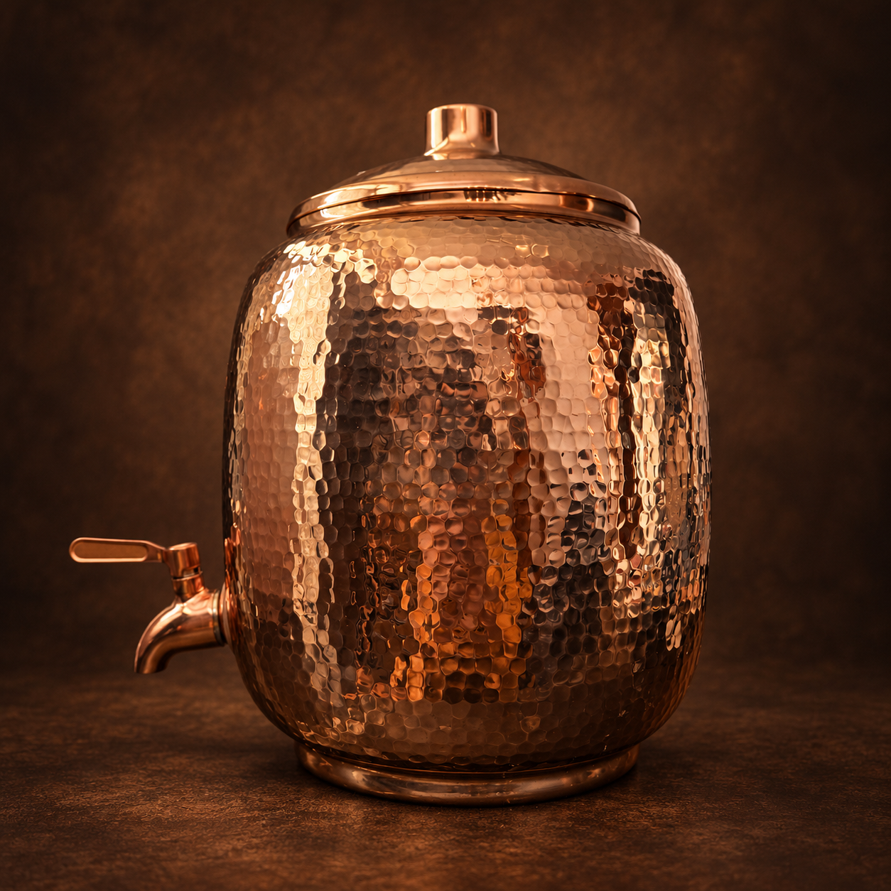 Bidón de cobre martillado de 6 litros con tapa y llave de acero inoxidable Ethoss Studio