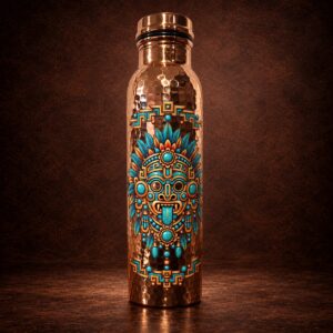 Termo de cobre martillado Azteca de 1 litro con diseño DTF UV Ethoss Studio